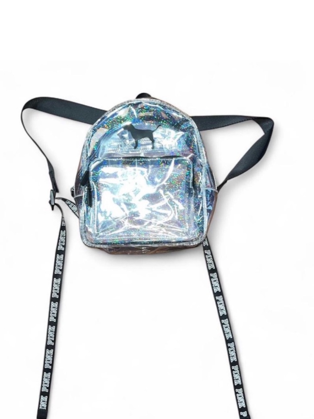 PINK Victoria's Secret Clear Mini Backpack with Black Trim and Dog Logo